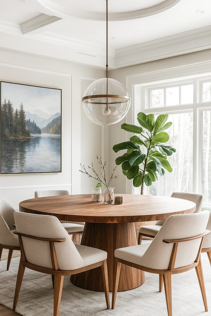 Creamy Neutral Dining Chairs with wooden table and natural decorative accents.