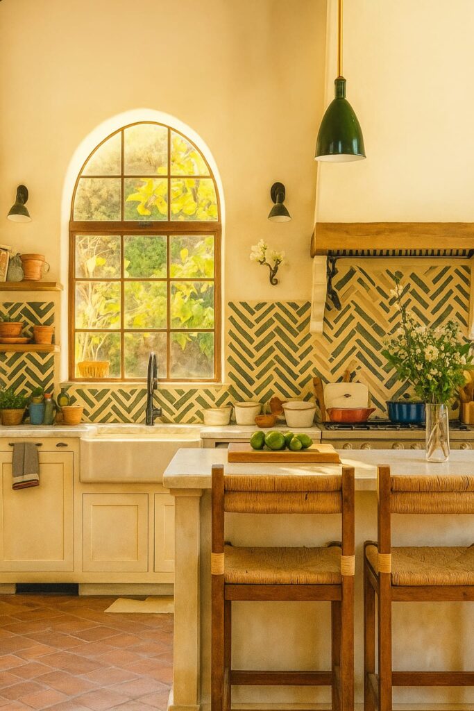 Mediterranean interior design highlights warm tones and elegant furniture arrangements.